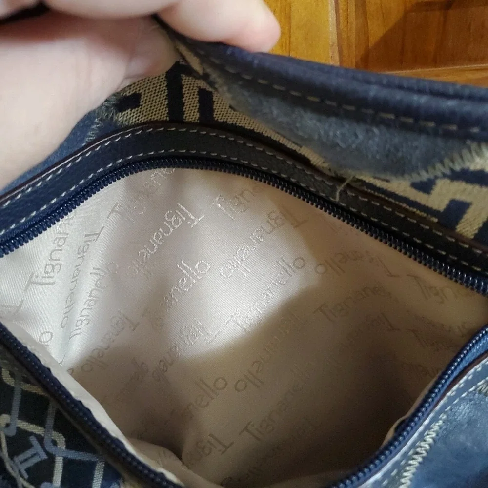 Tignanello Blue Leather Patchwork Hobo Shoulder Bag Purse Italian Bohemian